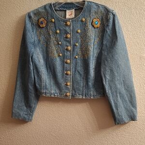 Rare Mondi Blue Jean Jacket with Gold Embroidery B34 X
